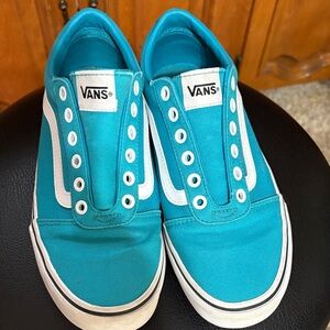Vans Turquoise and White Casual Shoes ((NO LACE))